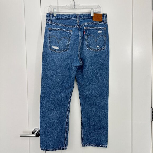 Levi's Size 30 Blue Distressed Crop Straight Leg Jeans - Picture 4 of 8